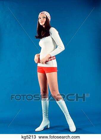 1970S Studio Portrait Woman Teenage Girl In Red Short Shorts And Dancer Fashion White Go-Go Boots View Large Photo Image Stock Image - 1970S Studio Portrait Woman Teenage Girl In Red Short Shorts And Dancer Fashion White Go-Go Boots . Fotosearch