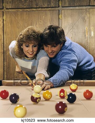 1980S Teen Couple Playing Pool View Large Photo Image Stock Image - 1980S Teen Couple Playing Pool . Fotosearch