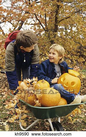 1980S Two Boys With Wheel Barrow And Halloween Pumpkins View Large Photo Image Stock Image - 1980S Two Boys With Wheel Barrow And Halloween Pumpkins. Fotosearch
