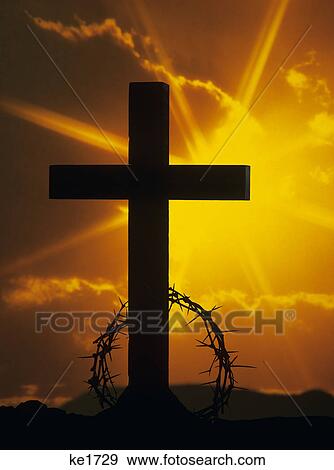 1990S Cross And Crown Of Thorns With Rays Of Sun View Large Photo Image Stock Photo - 1990S Cross And Crown Of Thorns With Rays Of Sun. Fotosearch
