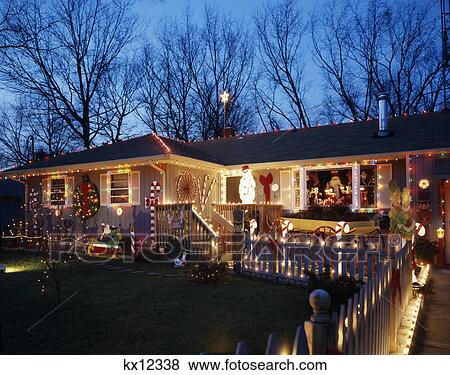 1990S Elaborate Christmas Lighting And Decoration Around Ranch House Lakewood New Jersey Usa View Large Photo Image Stock Photo - 1990S Elaborate Christmas Lighting And Decoration Around Ranch House Lakewood New Jersey Usa. Fotosearch