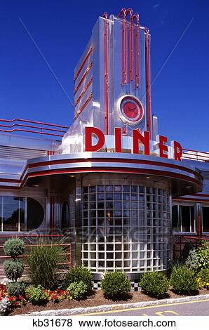 1990S Entrance To Classic Art Deco Style Diner Hyde Park New York Usa View Large Photo Image Stock Photo - 1990S Entrance To Classic Art Deco Style Diner Hyde Park New York Usa. Fotosearch