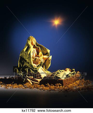 1990S Nativity Scene Mary With Jesus In Manger Under Star View Large Photo Image Stock Image - 1990S Nativity Scene Mary With Jesus In Manger Under Star. Fotosearch