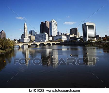 1990S Skyline Along The Scioto River Columbus Ohio Usa View Large Photo Image Stock Photo - 1990S Skyline Along The Scioto River Columbus Ohio Usa . Fotosearch
