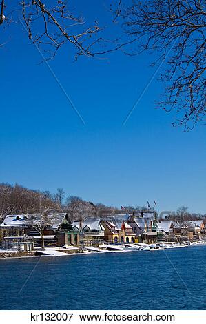 2000S Boathouse Row In Winter Snow Bright Blue Cloudless Sky Philadelphia Schuylkill River View Large Photo Image Stock Photo - 2000S Boathouse Row In Winter Snow Bright Blue Cloudless Sky Philadelphia Schuylkill River. Fotosearch