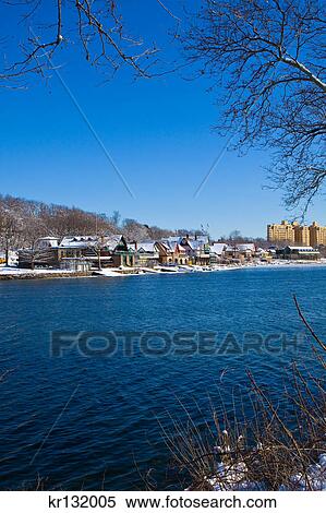2000S Boathouse Row In Winter Snow Bright Blue Cloudless Sky Philadelphia Schuylkill River View Large Photo Image Stock Photography - 2000S Boathouse Row In Winter Snow Bright Blue Cloudless Sky Philadelphia Schuylkill River. Fotosearch