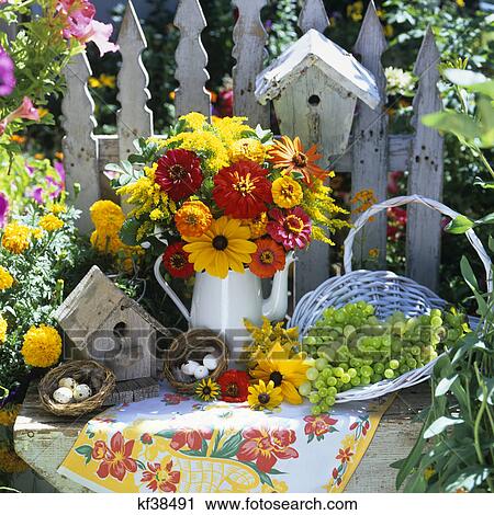 2000S Bouquet Of Yellow And Red Flowers In Pitcher Bird Nests & Houses Basket Of Grapes In Garden View Large Photo Image Stock Image - 2000S Bouquet Of Yellow And Red Flowers In Pitcher Bird Nests & Houses Basket Of Grapes In Garden. Fotosearch