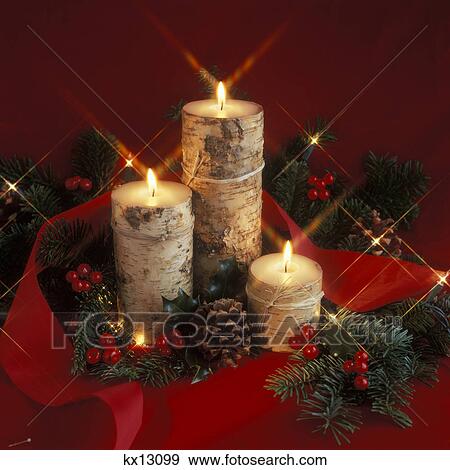 2000S Christmas Still Life With Bark Covered Candles And Greens View Large Photo Image Stock Photo - 2000S Christmas Still Life With Bark Covered Candles And Greens. Fotosearch