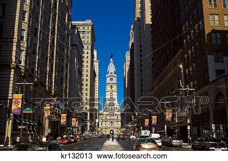 Stock Image - 2000S Looking Down Broad Street Avenue Of Arts Towards Philadelphia City Hall Winter Snow. Fotosearch
