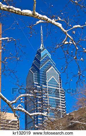 Stock Photo - 2000S One Liberty Place From Snowy Winter Rittenhouse Square Park Philadelphia Pennyslvania. Fotosearch