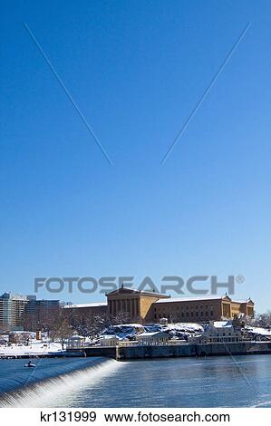 Stock Photo - 2000S Winter Snow Scene Of Philadelphia Museum Of Art And The Waterworks Across The Schuylkill River. Fotosearch