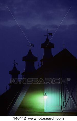 Barn At Twilight With Night Lamp On Side Of Buidling View Large Photo Image Stock Image - Barn At Twilight With Night Lamp On Side Of Buidling. Fotosearch