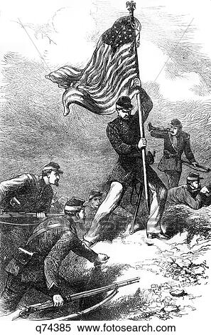 Stock Photography - 1800S 1860S 1863 Incident At The Siege Of Vicksburg Mississippi Raising The Federal Union Flag . Fotosearch
