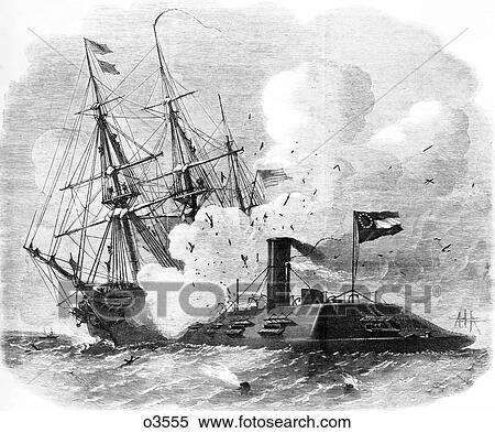 Stock Photography - 1800S 1860S March 8 1862 Uss Cumberland Being Rammed Sunk By The Confederate Ship Virginia Formerly Merrimac . Fotosearch