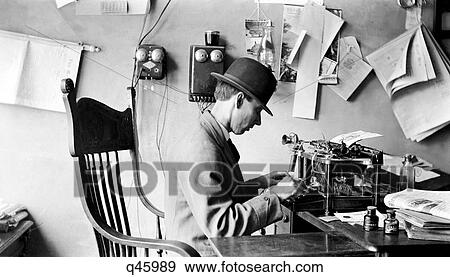 1900S Man Wearing Bowler Hat Typing In Office View Large Photo Image Stock Photo - 1900S Man Wearing Bowler Hat Typing In Office. Fotosearch