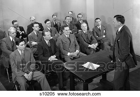 1930S 1940S 1950S Meeting Of A Group Of Businessmen Salesmen In A Classroom For A Sales Training Lecture View Large Photo Image Stock Photography - 1930S 1940S 1950S Meeting Of A Group Of Businessmen Salesmen In A Classroom For A Sales Training Lecture. Fotosearch