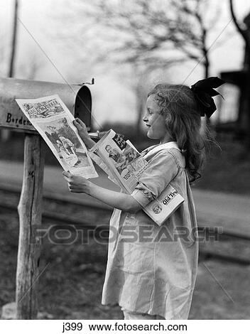 1930S 1940S Little Girl With Bow In Hair Smiling Taking Magazines Out Of Rural Mailbox View Large Photo Image Stock Photo - 1930S 1940S Little Girl With Bow In Hair Smiling Taking Magazines Out Of Rural Mailbox. Fotosearch