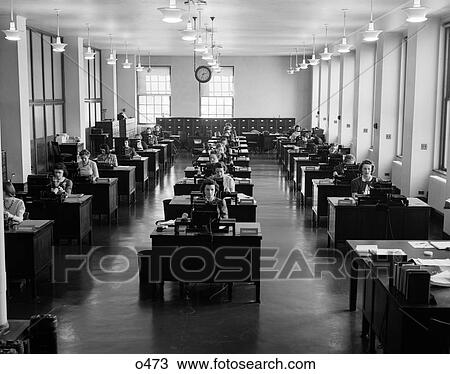 1930s Office With Rows Of Female Secretaries Working At Desks With