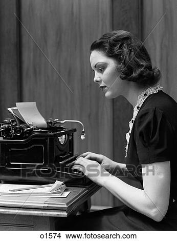 1930S Woman Typing On Underwood Typewriter View Large Photo Image Picture - 1930S Woman Typing On Underwood Typewriter. Fotosearch