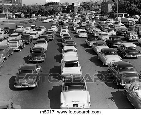 1950S Many Cars In Traffic Jam Outdoor View Large Photo Image Stock Photo - 1950S Many Cars In Traffic Jam Outdoor. Fotosearch