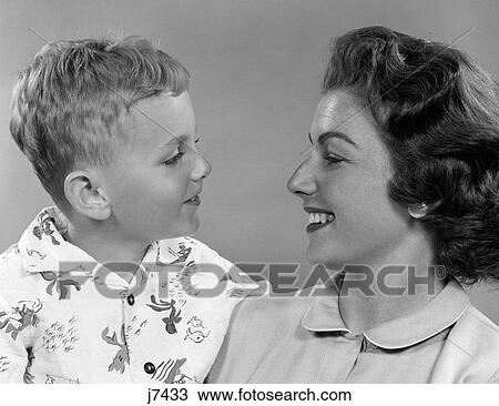 1950S Mother And Son Looking At Each Other Studio View Large Photo Image Stock Image - 1950S Mother And Son Looking At Each Other Studio. Fotosearch