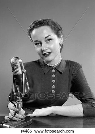 1950S Portrait Of Woman Announcer Talking Into Microphone Looking At Camera View Large Photo Image Stock Photography - 1950S Portrait Of Woman Announcer Talking Into Microphone Looking At Camera. Fotosearch
