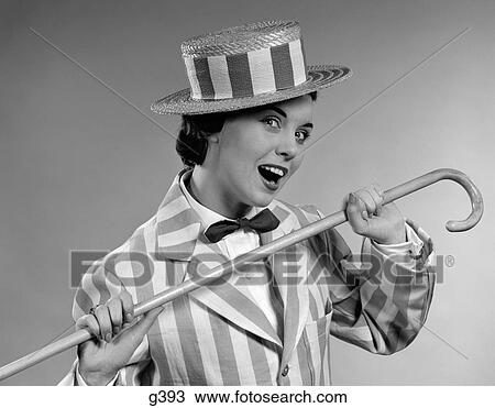1950S Vaudeville Costume Woman Dancing In Striped Suit And Hat With Cane View Large Photo Image Stock Image - 1950S Vaudeville Costume Woman Dancing In Striped Suit And Hat With Cane. Fotosearch