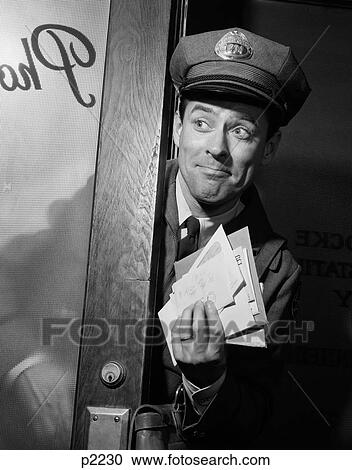 1960S Man Mailman With Handful Of Letter Mail Coming Through Door View Large Photo Image Stock Image - 1960S Man Mailman With Handful Of Letter Mail Coming Through Door. Fotosearch