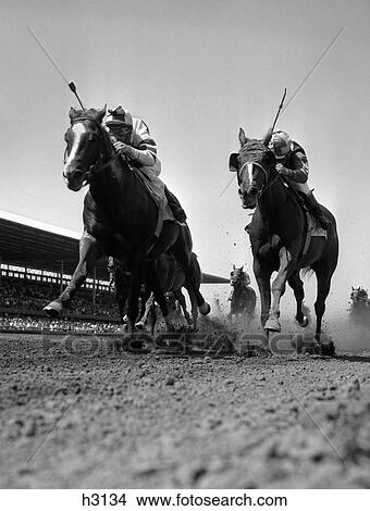 1960S Worm'S-Eye View Of Horse Race With 2 Leaders Galloping Toward Camera View Large Photo Image Picture - 1960S Worm'S-Eye View Of Horse Race With 2 Leaders Galloping Toward Camera. Fotosearch