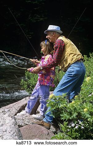 1980S 1990S Grandfather And Granddaughter Fishing In Stream View Large Photo Image Stock Image - 1980S 1990S Grandfather And Granddaughter Fishing In Stream. Fotosearch