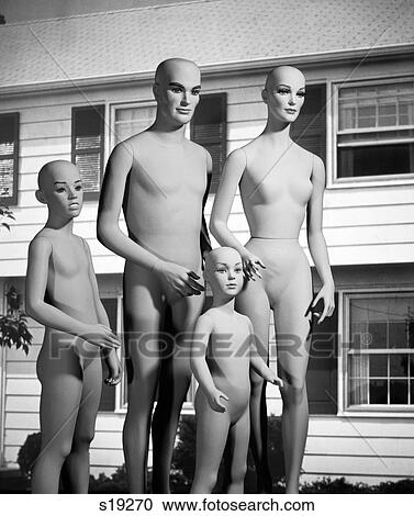 1980S Family Of Unclothed Mannequins Standing In Front Of House View Large Photo Image Stock Image - 1980S Family Of Unclothed Mannequins Standing In Front Of House. Fotosearch