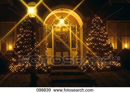 Stock Photo - 1980S House Decorated With Christmas Lights . Fotosearch