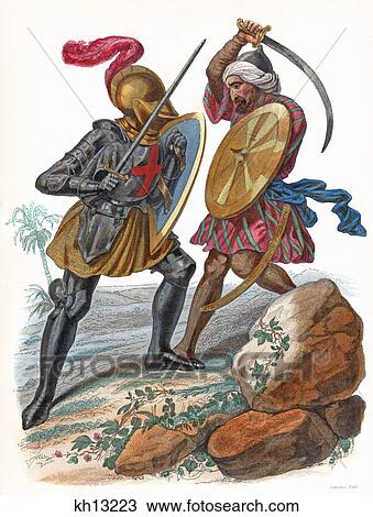 Medieval Christian Knight Fighting A Muslim Arab Soldier With Swords Two Crusades Warriors View Large Photo Image Stock Image - Medieval Christian Knight Fighting A Muslim Arab Soldier With Swords Two Crusades Warriors . Fotosearch