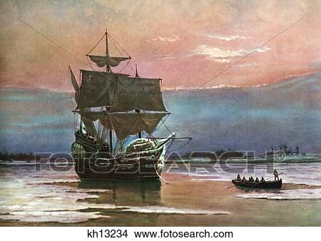 Painting Of The Ship The Mayflower 1620 In Plymouth Harbor By William Halsall Pilgrims Transport View Large Photo Image Picture - Painting Of The Ship The Mayflower 1620 In Plymouth Harbor By William Halsall Pilgrims Transport . Fotosearch