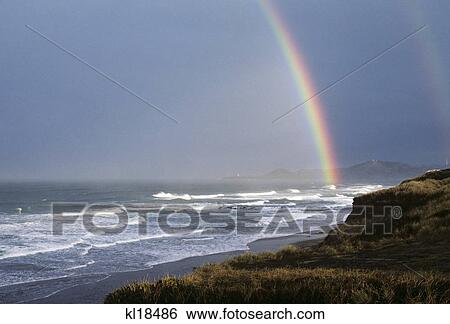 Rainbow Newport Oregon View Large Photo Image Stock Photograph - Rainbow Newport Oregon . Fotosearch