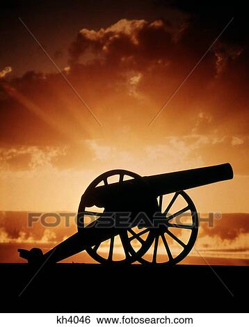 Silhouette Civil War Era Cannon Sunset View Large Photo Image Stock Photograph - Silhouette Civil War Era Cannon Sunset . Fotosearch