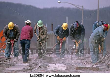 Workers Using Hydraulic Jack Hammers To Remove Bridge Surface View Large Photo Image Picture - Workers Using Hydraulic Jack Hammers To Remove Bridge Surface . Fotosearch