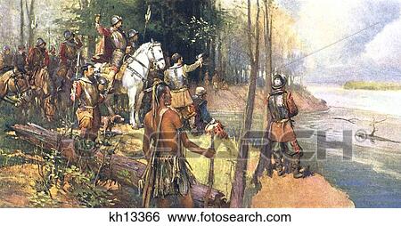 Stock Photograph - 1500S May 8 1541 Hernado De Soto Discovering The Mississippi River Spanish Explorer . Fotosearch