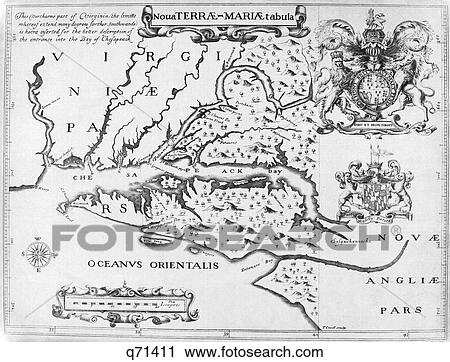 Stock Image - 1600S 1635 Map Of Colonial Maryland And Chesapeake Bay . Fotosearch