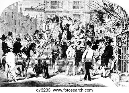 Stock Image - 1700S 1850S 1856 Sketch Of Slave Sale In Charleston South Carolina Drawing By Eyre Crowe. Fotosearch
