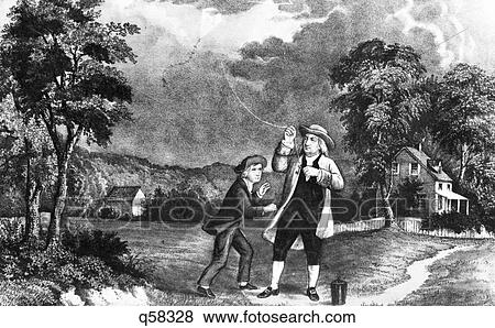 1700S June 1752 Benjamin Franklin Out Flying His Kite In Thunderstorm As An Experiment In Electricity And Lightning View Large Photo Image Stock Photo - 1700S June 1752 Benjamin Franklin Out Flying His Kite In Thunderstorm As An Experiment In Electricity And Lightning. Fotosearch