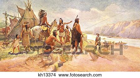 1800S 1802 To 1806 Scene Lewis & Clark Expedition Meeting Native American Tribe Of The Northwest View Large Photo Image Picture - 1800S 1802 To 1806 Scene Lewis & Clark Expedition Meeting Native American Tribe Of The Northwest . Fotosearch