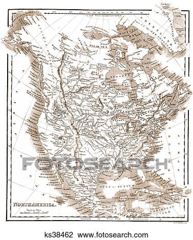 Stock Image - 1800S 1850 Map Of North America By Samuel Walker . Fotosearch