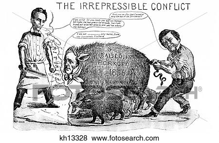 Stock Photo - 1800S 1850S 1858 Cartoon Irrepressible Conflict Between Abraham Abe Lincoln And Senator Stephen Douglas . Fotosearch