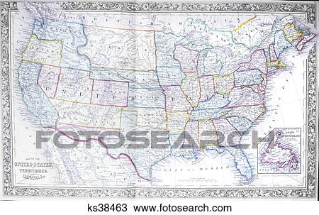 1800S 1860S 1867 Map Of United States View Large Photo Image Stock Image - 1800S 1860S 1867 Map Of United States . Fotosearch
