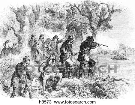 1800S 1860S Confederate Jefferson Thompson'S Guerrillas Shooting Federal Union Boats On The Mississippi American Civil War View Large Photo Image Stock Image - 1800S 1860S Confederate Jefferson Thompson'S Guerrillas Shooting Federal Union Boats On The Mississippi American Civil War. Fotosearch