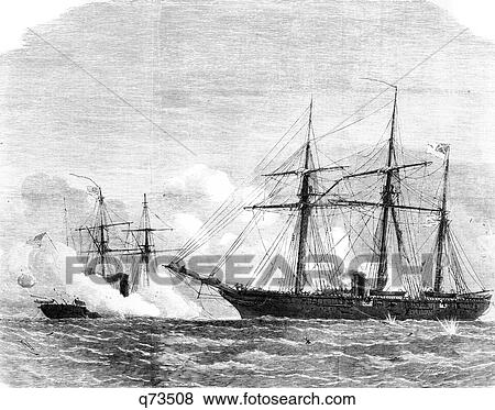 1800S 1860S Confederate Ship Alabama Versus The Uss Kearsarge American Civil War View Large Photo Image Stock Photo - 1800S 1860S Confederate Ship Alabama Versus The Uss Kearsarge American Civil War . Fotosearch