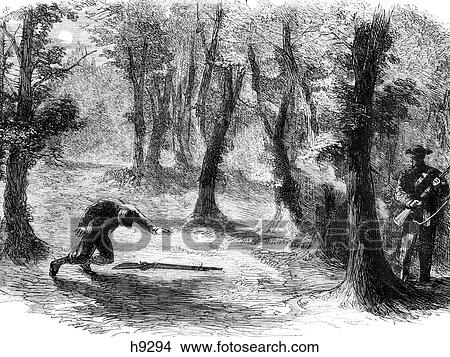 1800S 1860S Drawing Of Federal Sentry Being Ambushed By Confederate Scouts View Large Photo Image Picture - 1800S 1860S Drawing Of Federal Sentry Being Ambushed By Confederate Scouts . Fotosearch