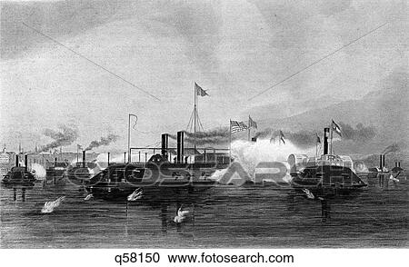 Stock Image - 1800S 1860S June 1862 Squadron Of Ironclad Gunboats See Victorious Action At Memphis Tennessee. Fotosearch