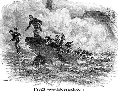 Stock Image - 1800S 1860S Lieutenant Cushing'S Attack On The Confederate Ironclad Ram Albemarle October 1864 . Fotosearch